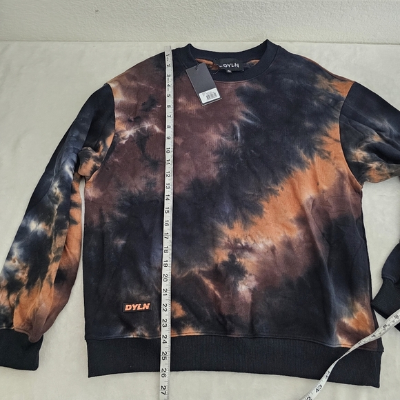 DYLN Mercy Tie Dye Thermal Pullover Sweatshirt Chocolate Navy XS - Picture 5 of 6
